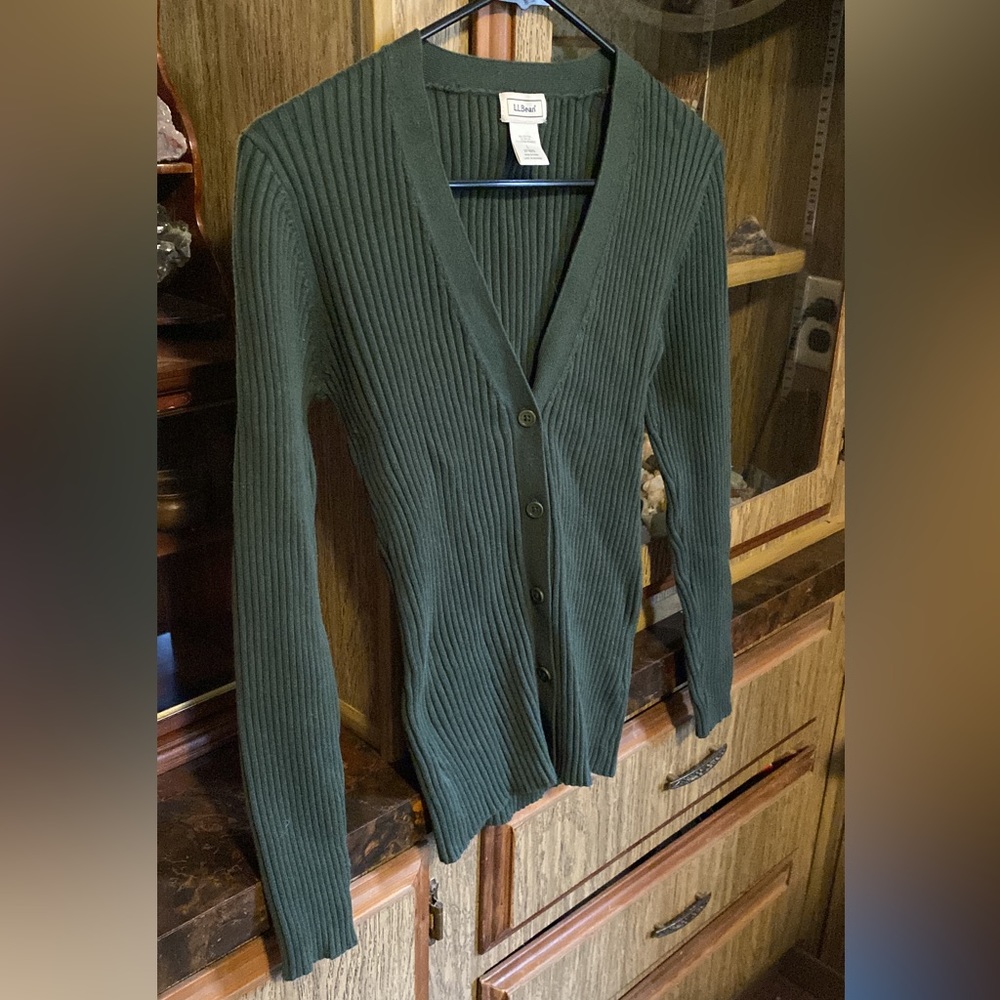 Green L.L Bean cardigan